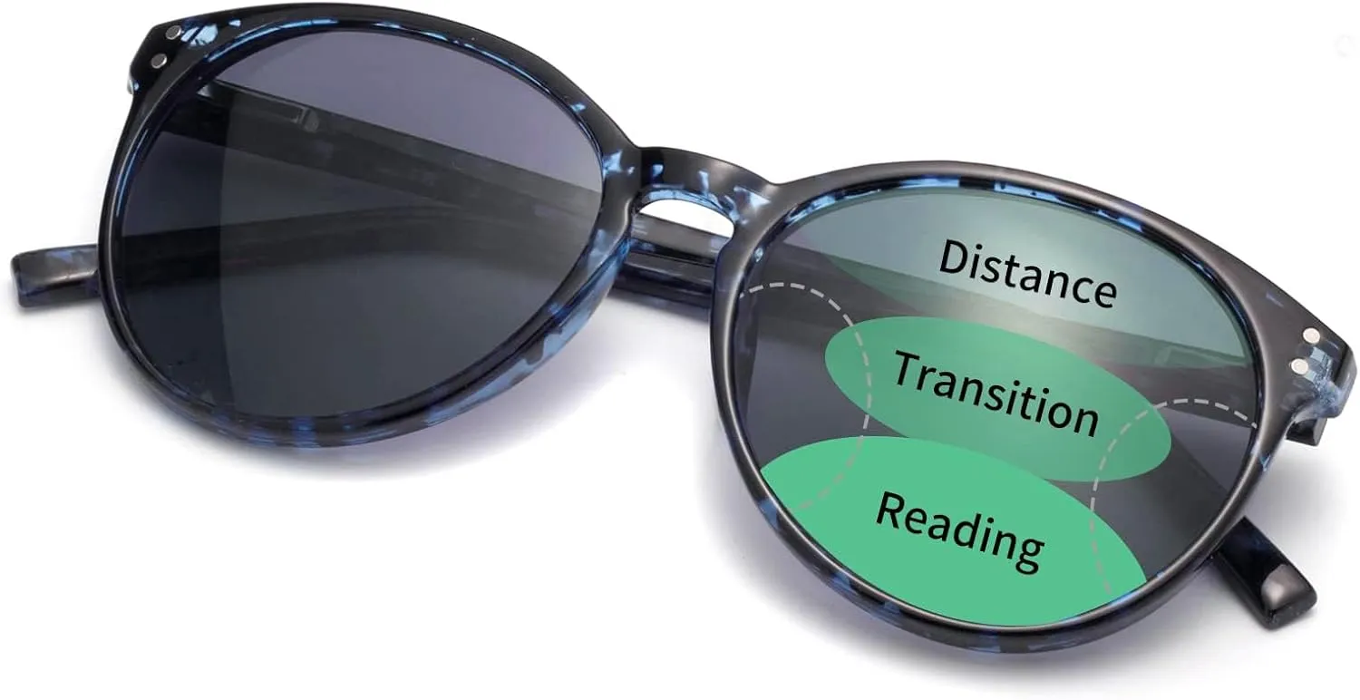 Amorays Cat Eyes Progressive Multifocus Reading Sunglasses for Women UV Protection Multifocal Top Clear Trifocal Sun Readers