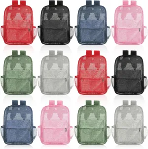 Amylove 12 Pcs Mesh Backpacks Bulk 17 Inch See Through Backpack in Bulk Heavy Duty Beach Bag for Sports Travel (Multicolor)