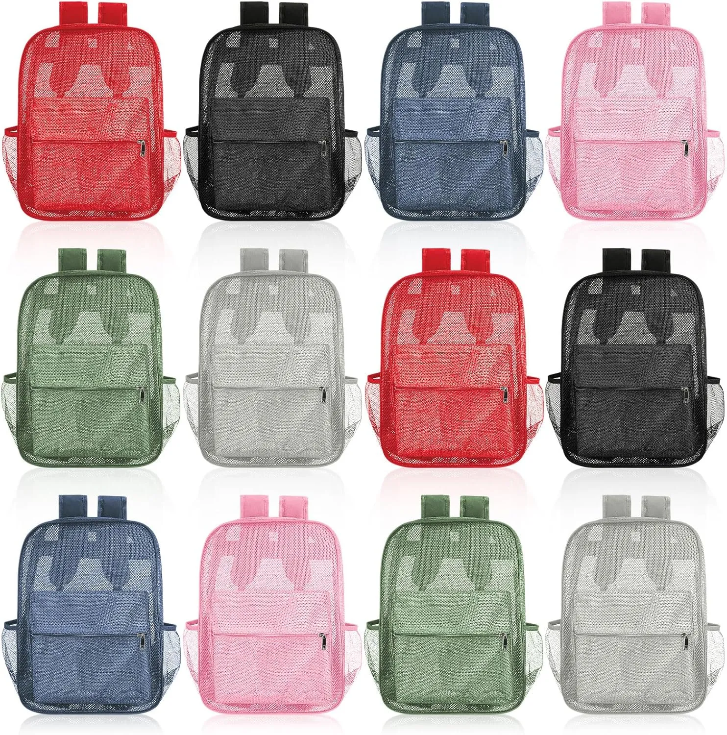 Amylove 12 Pcs Mesh Backpacks Bulk 17 Inch See Through Backpack in Bulk Heavy Duty Beach Bag for Sports Travel (Multicolor)