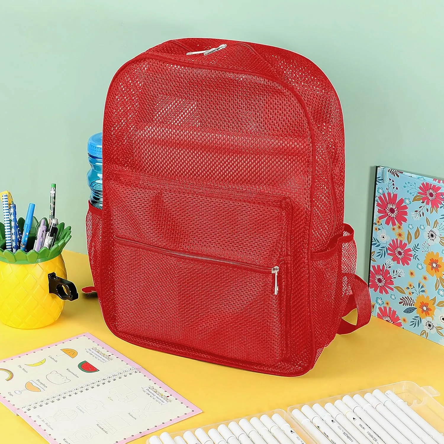 Amylove 12 Pcs Mesh Backpacks Bulk 17 Inch See Through Backpack in Bulk Heavy Duty Beach Bag for Sports Travel (Multicolor)
