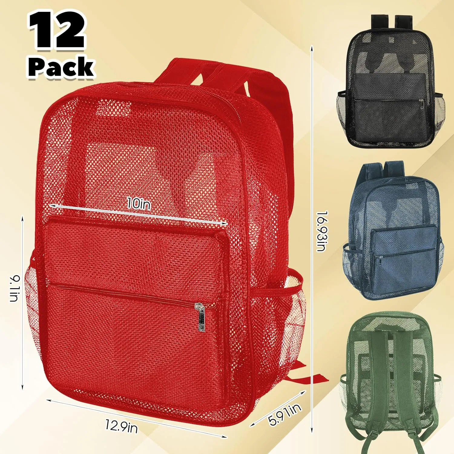 Amylove 12 Pcs Mesh Backpacks Bulk 17 Inch See Through Backpack in Bulk Heavy Duty Beach Bag for Sports Travel (Multicolor)