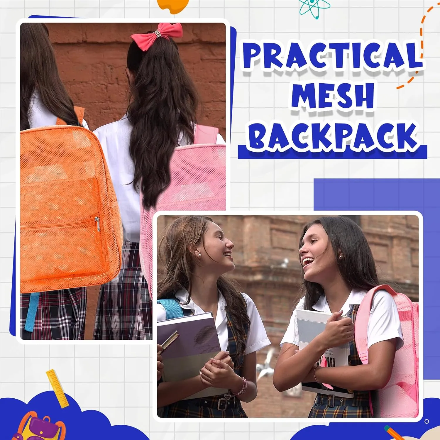 Amylove 30 Pcs Mesh Backpacks Bulk 17 Inch See Through Backpack in Bulk Heavy Duty Beach Bag for Sports Travel (Bright Color)