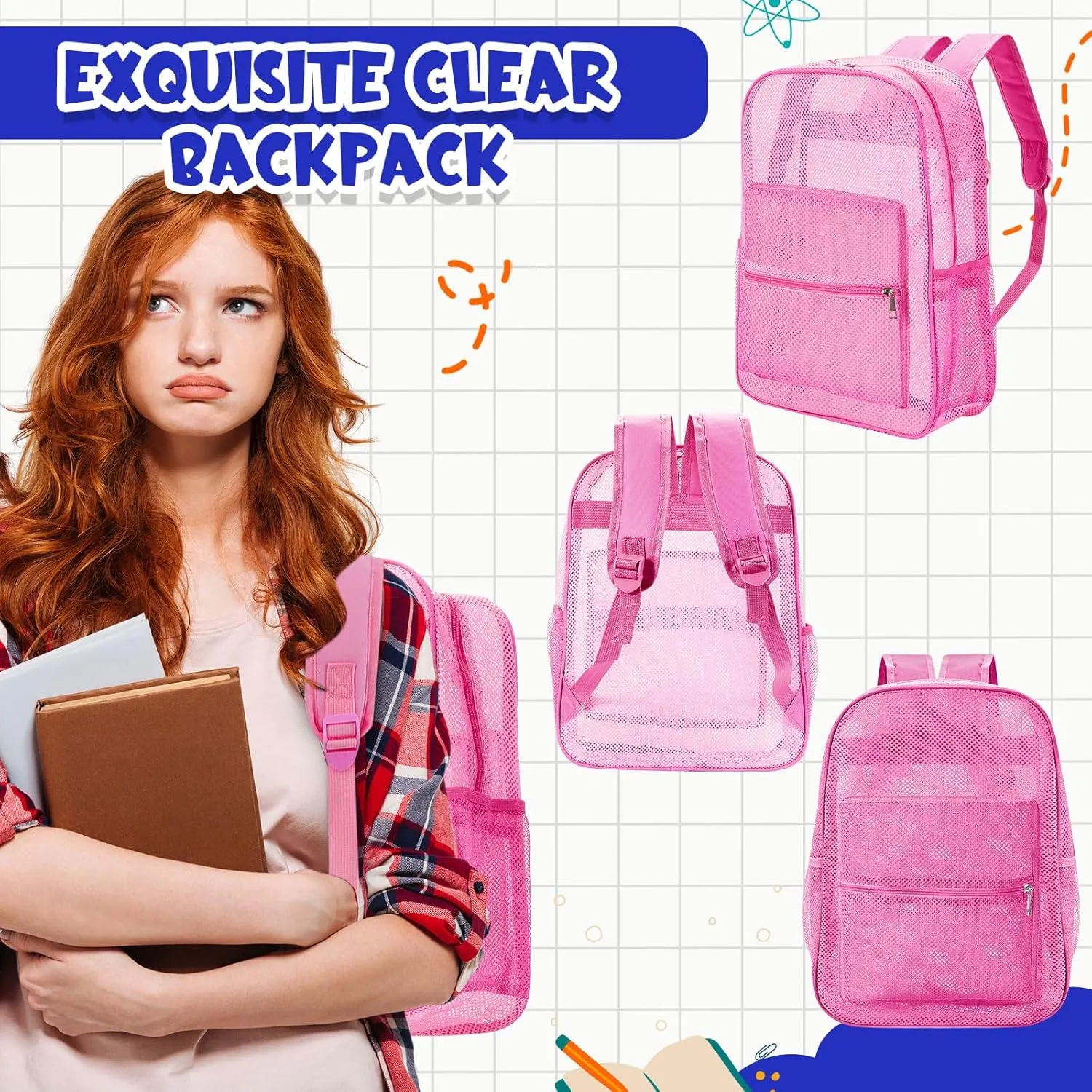Amylove 30 Pcs Mesh Backpacks Bulk 17 Inch See Through Backpack in Bulk Heavy Duty Beach Bag for Sports Travel (Bright Color)