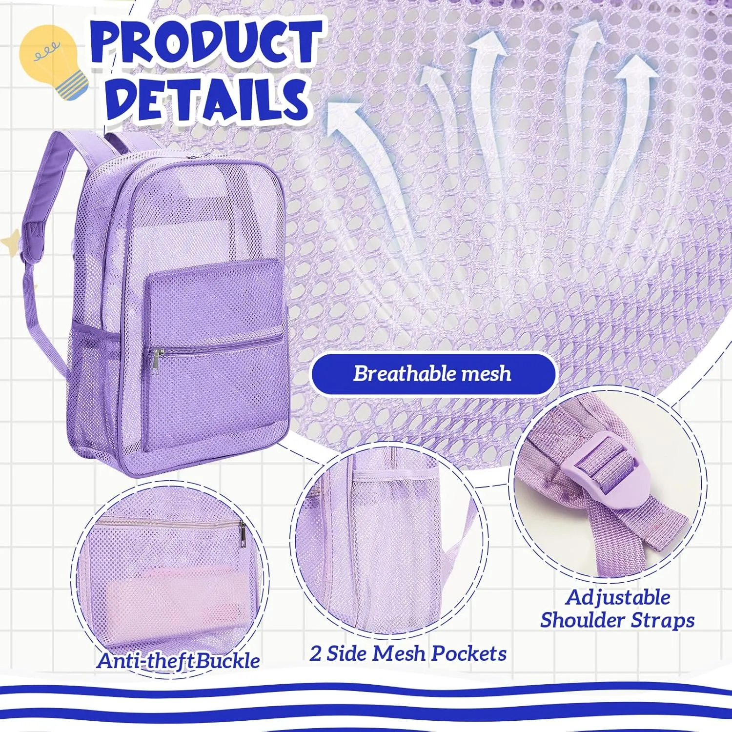 Amylove 30 Pcs Mesh Backpacks Bulk 17 Inch See Through Backpack in Bulk Heavy Duty Beach Bag for Sports Travel (Bright Color)