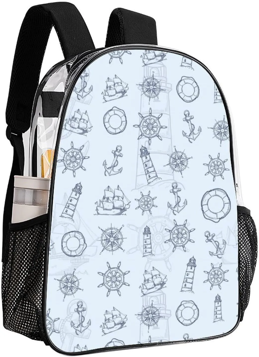 Anchor Navigation Blue Clear Backpacks PVC Transparent Laptop Backpack Multipurpose Double Shoulder Bag for Men Women Gifts