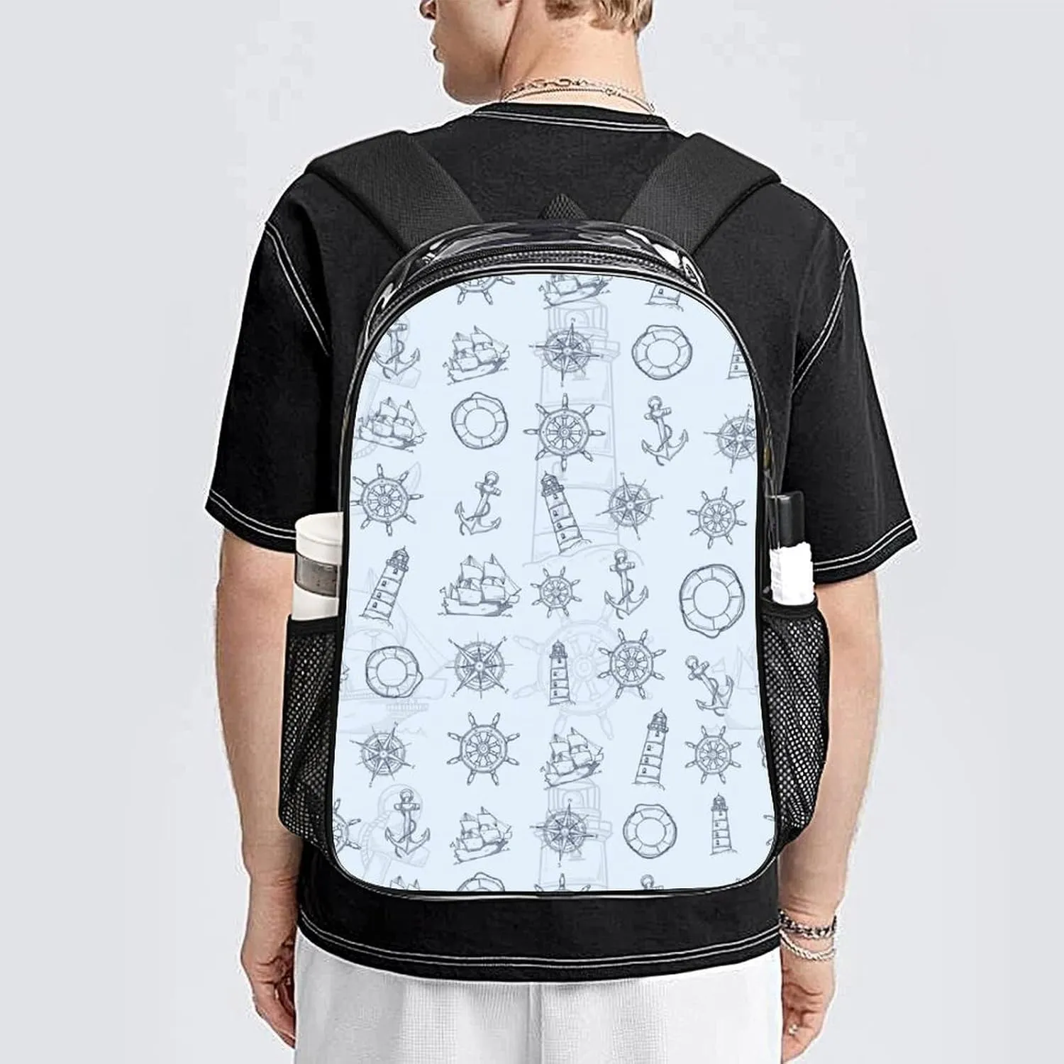 Anchor Navigation Blue Clear Backpacks PVC Transparent Laptop Backpack Multipurpose Double Shoulder Bag for Men Women Gifts