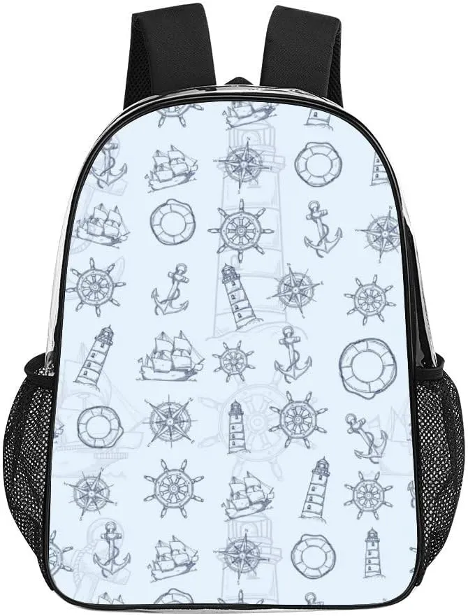 Anchor Navigation Blue Clear Backpacks PVC Transparent Laptop Backpack Multipurpose Double Shoulder Bag for Men Women Gifts