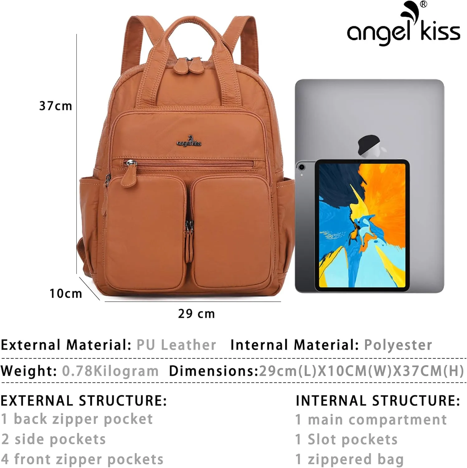 Angel Kiss Backpack Purse for Women Soft Washed Leather Multi Pocket Casual Travel Backpacks…