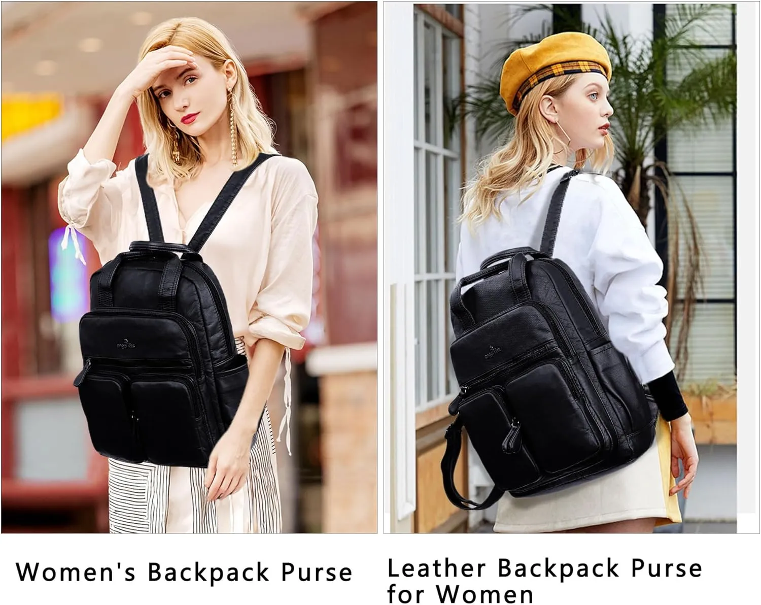 Angel Kiss Backpack Purse for Women Soft Washed Leather Multi Pocket Casual Travel Backpacks…