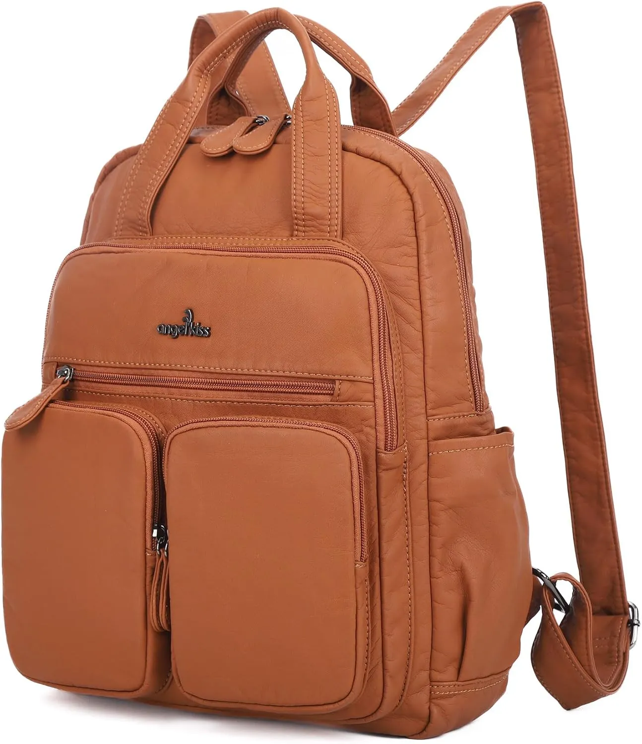 Angel Kiss Backpack Purse for Women Soft Washed Leather Multi Pocket Casual Travel Backpacks…