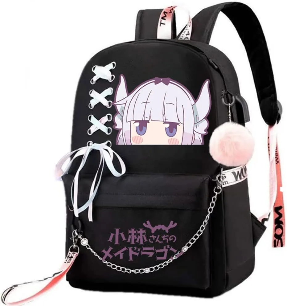 Anime Miss Kobayashi's Dragon Maid Kanna kamui Backpack Cosplay Kawaii Ribbon Bag Pink