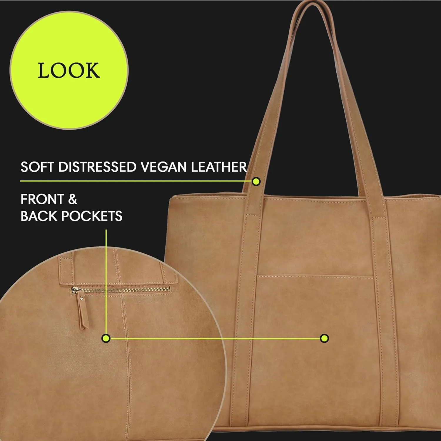 Antik Kraft Aria Tote | Vegan Leather Handbag Tote Purse for Women | 18" L x 7" W x 12.5" H |