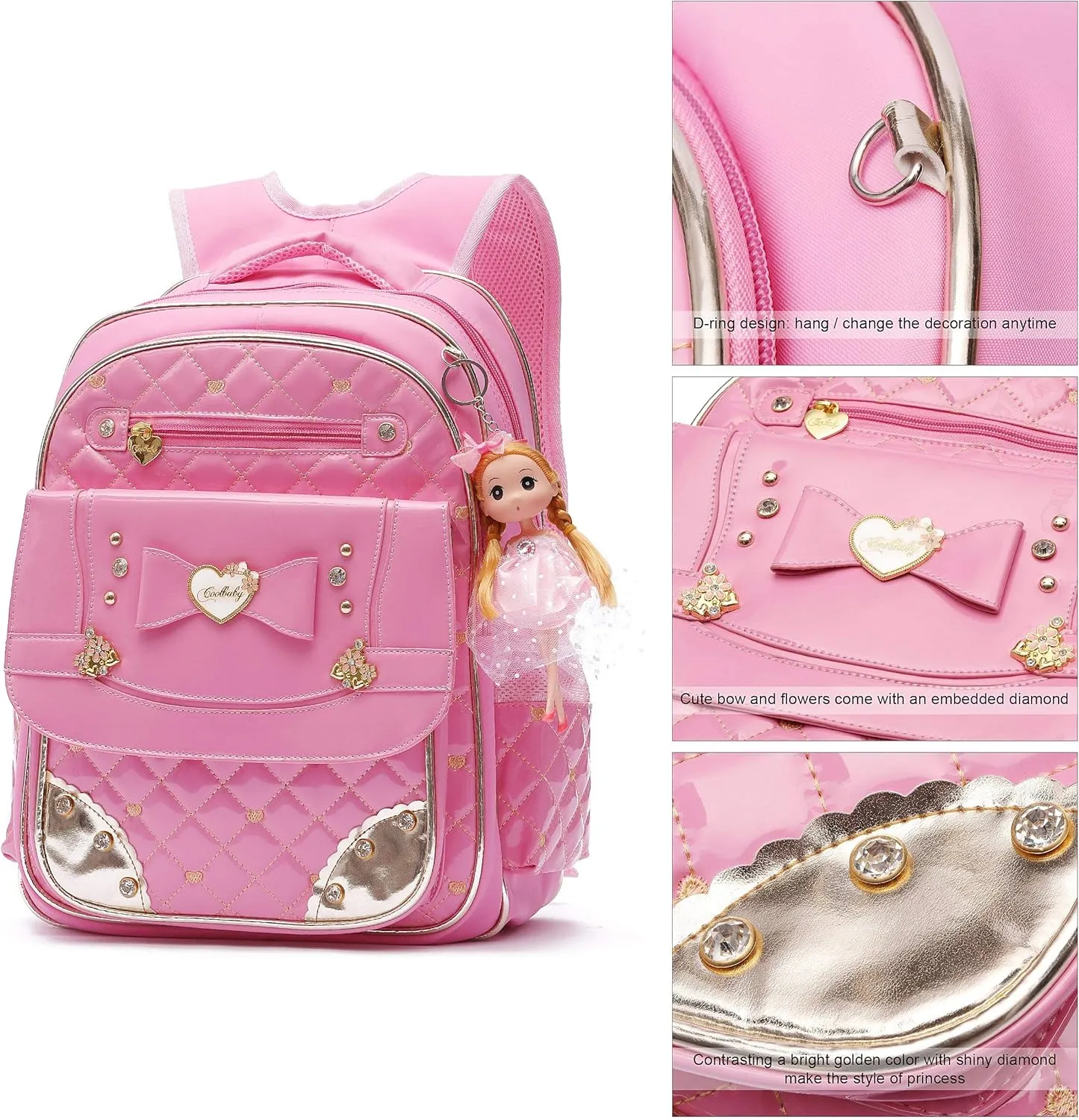 AO ALI VICTORY Backpack for Girls, Waterproof Kids Backpacks School Bag Toddler Bookbags Cute Travel Daypack (Small, A-Pink)