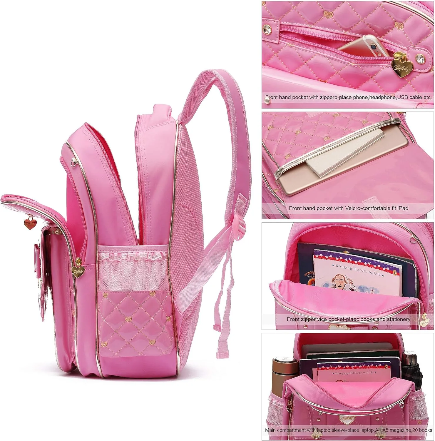 AO ALI VICTORY Backpack for Girls, Waterproof Kids Backpacks School Bag Toddler Bookbags Cute Travel Daypack (Small, A-Pink)