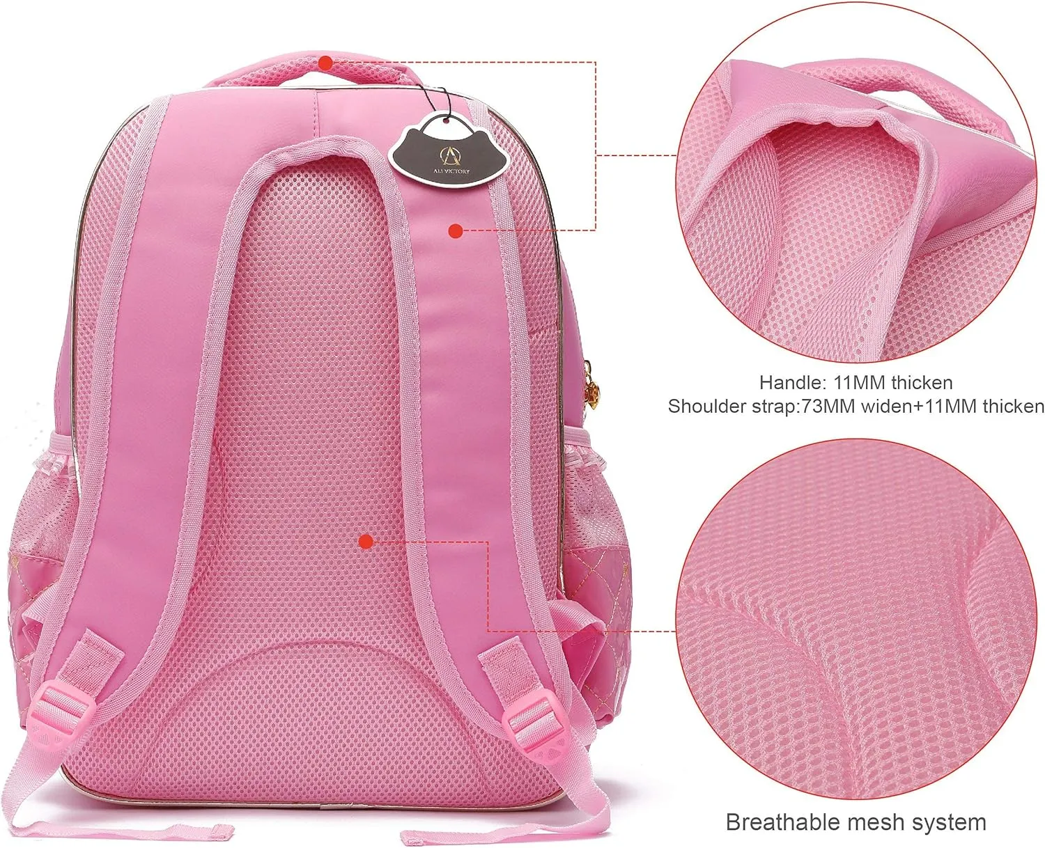 AO ALI VICTORY Backpack for Girls, Waterproof Kids Backpacks School Bag Toddler Bookbags Cute Travel Daypack (Small, A-Pink)