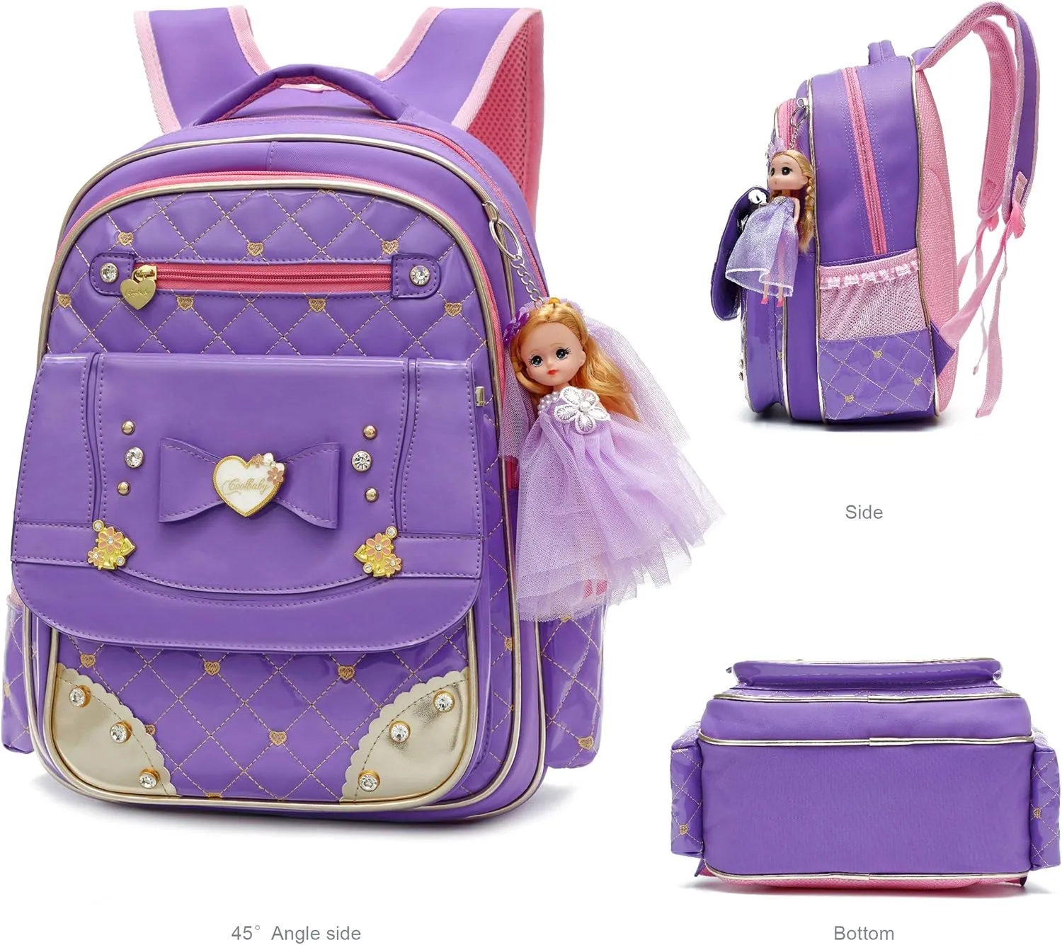 AO ALI VICTORY Backpack for Girls, Waterproof Kids Backpacks School Bag Toddler Bookbags Cute Travel Daypack (Small, A-Purple)
