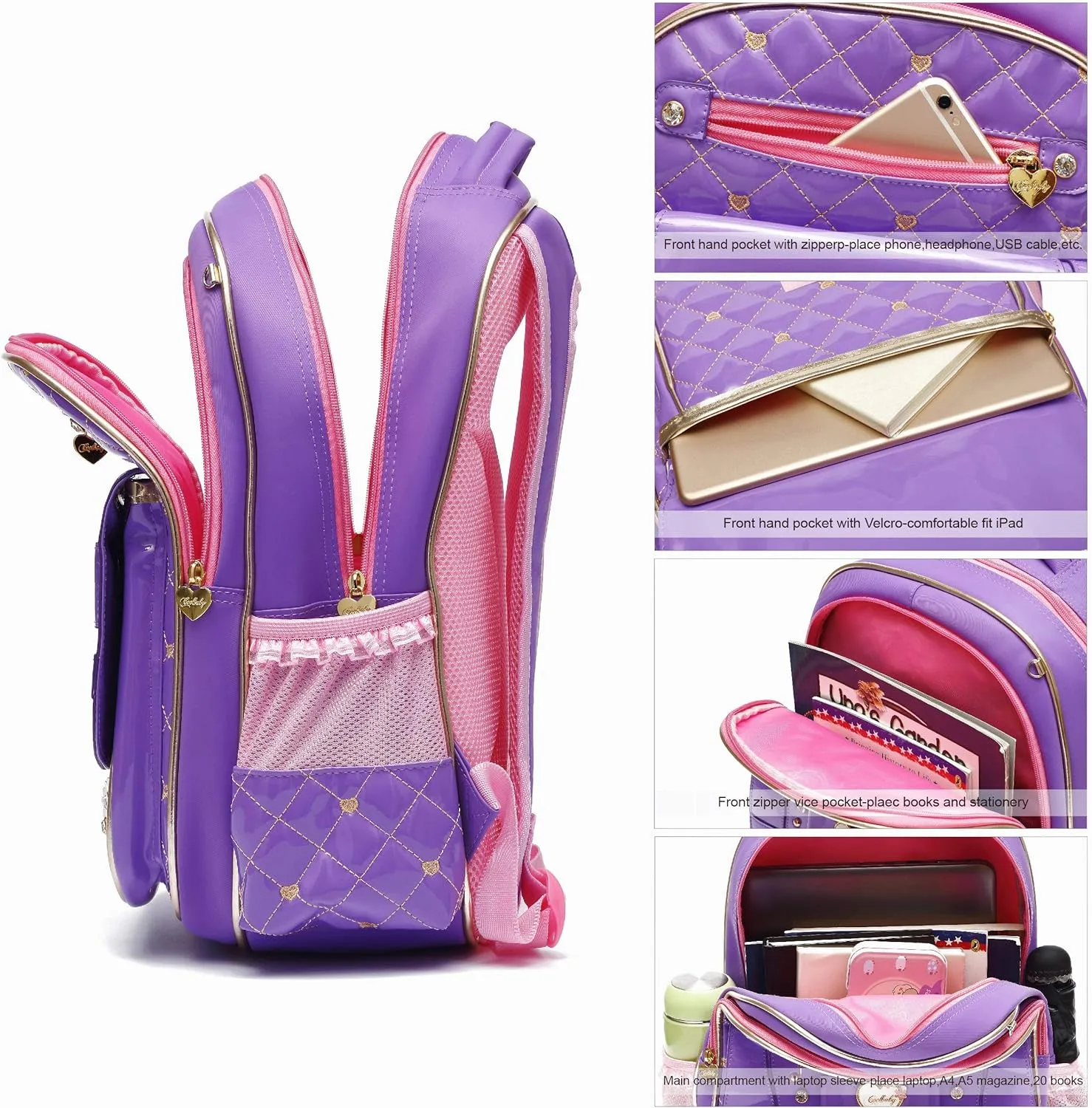AO ALI VICTORY Backpack for Girls, Waterproof Kids Backpacks School Bag Toddler Bookbags Cute Travel Daypack (Small, A-Purple)