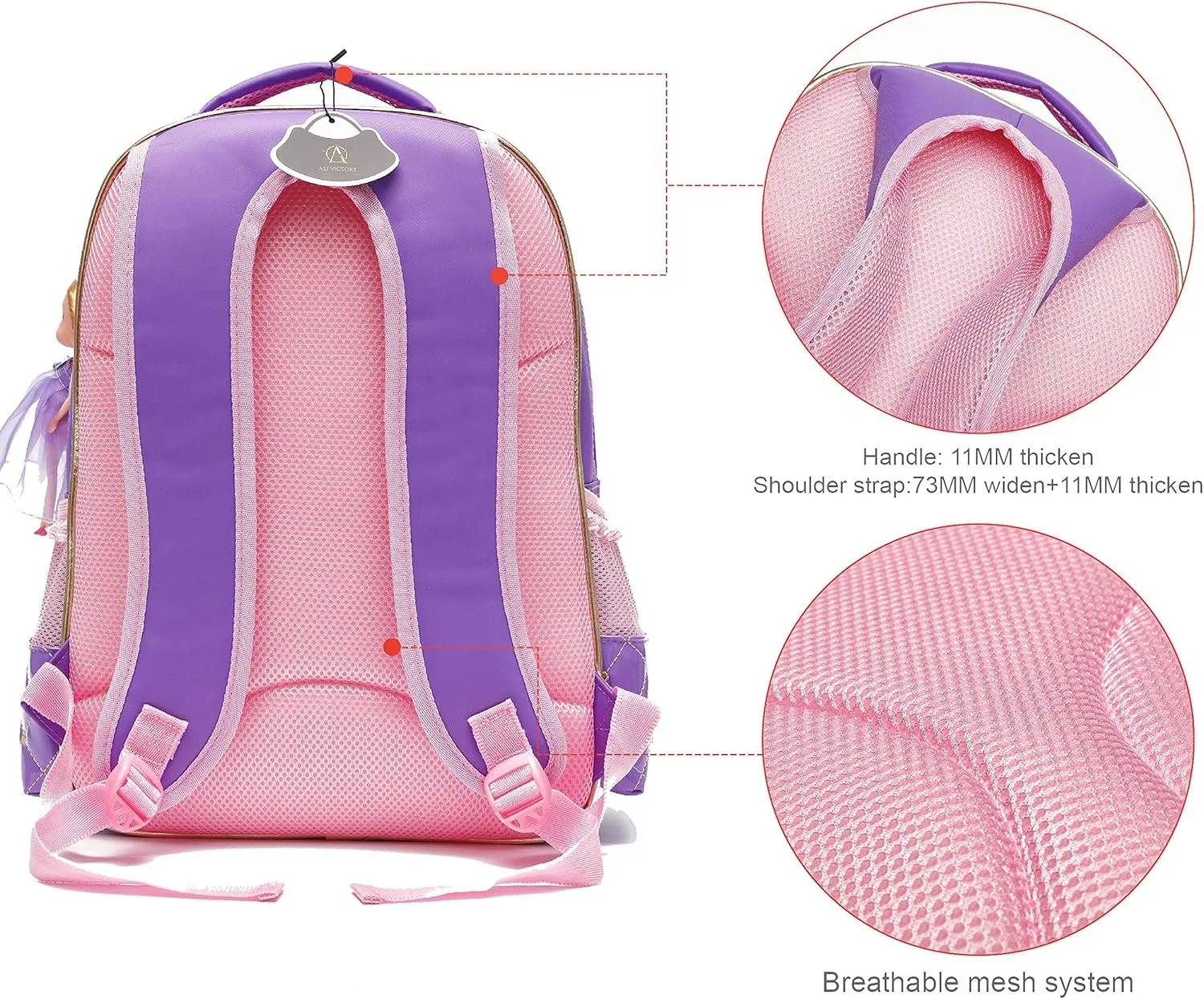 AO ALI VICTORY Backpack for Girls, Waterproof Kids Backpacks School Bag Toddler Bookbags Cute Travel Daypack (Small, A-Purple)