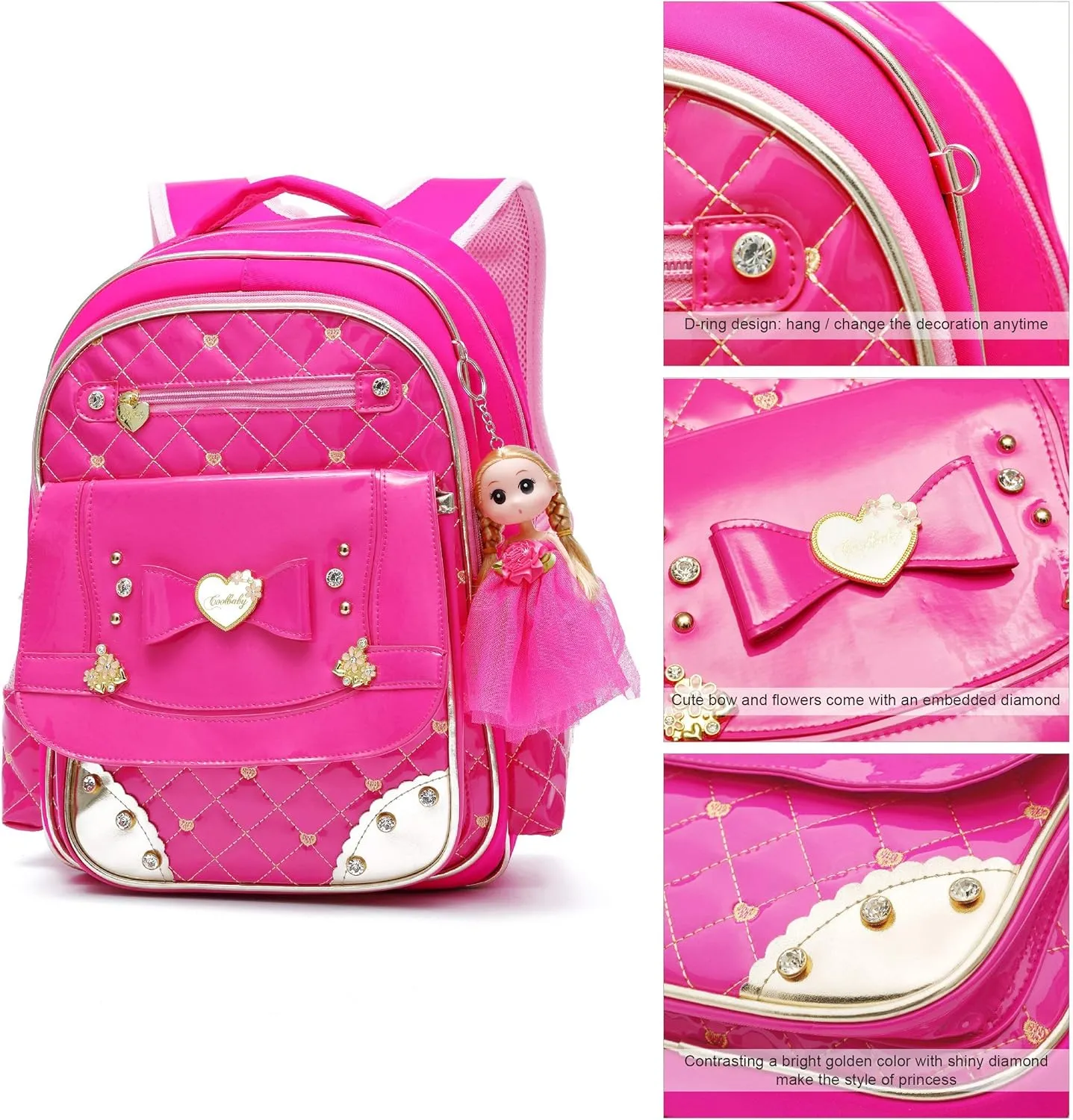 AO ALI VICTORY Backpack for Girls, Waterproof Kids Backpacks School Bag Toddler Bookbags Cute Travel Daypack (Small, A-Rose Red)