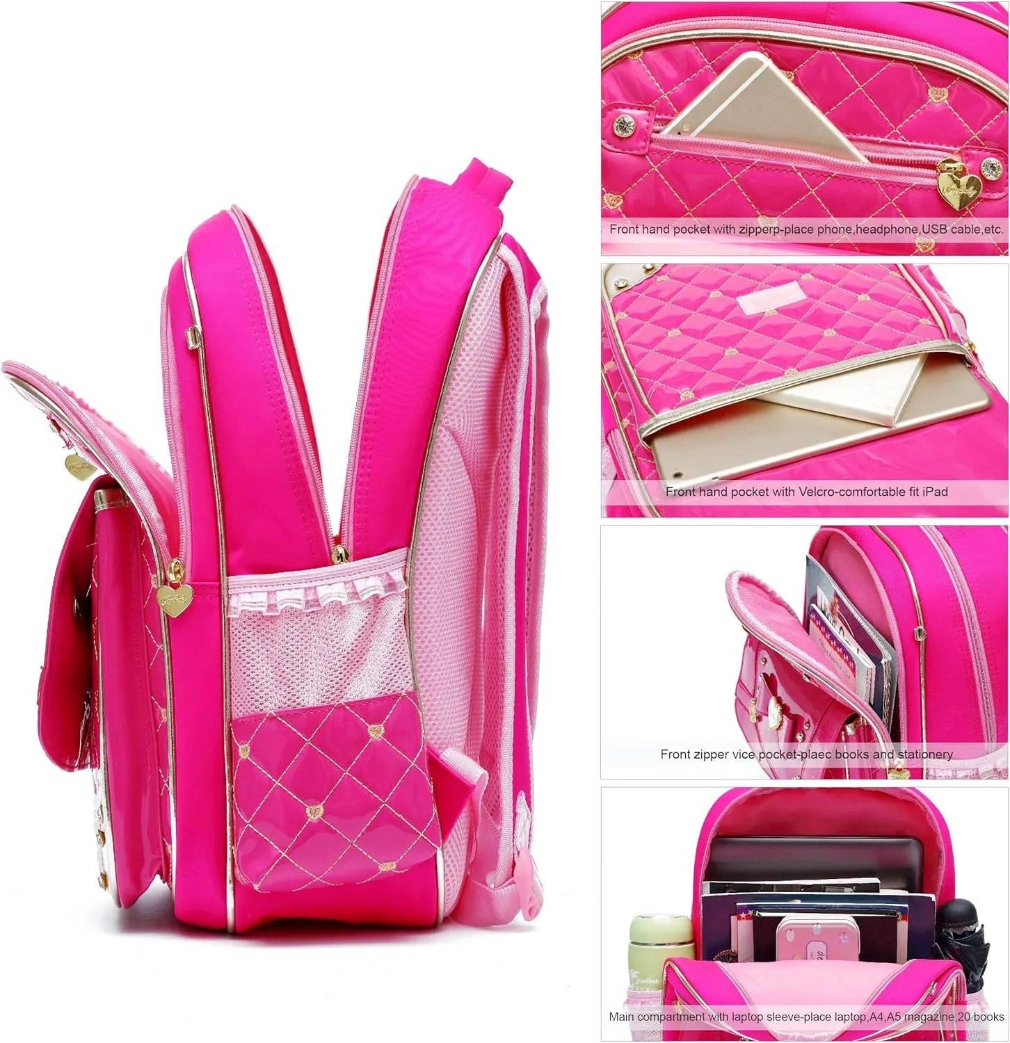 AO ALI VICTORY Backpack for Girls, Waterproof Kids Backpacks School Bag Toddler Bookbags Cute Travel Daypack (Small, A-Rose Red)