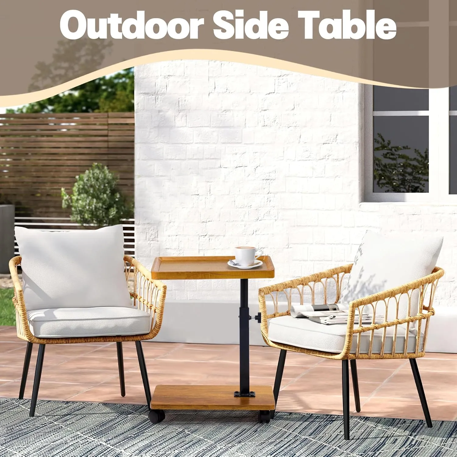 Aoligrace C Shaped End Table Adjustable Height, 360° Swivel Side Table with Wheels, Small TV Tray C Table for Living Room Bedroom, Couch Tables That Slide Under for Sofa Bed Chair