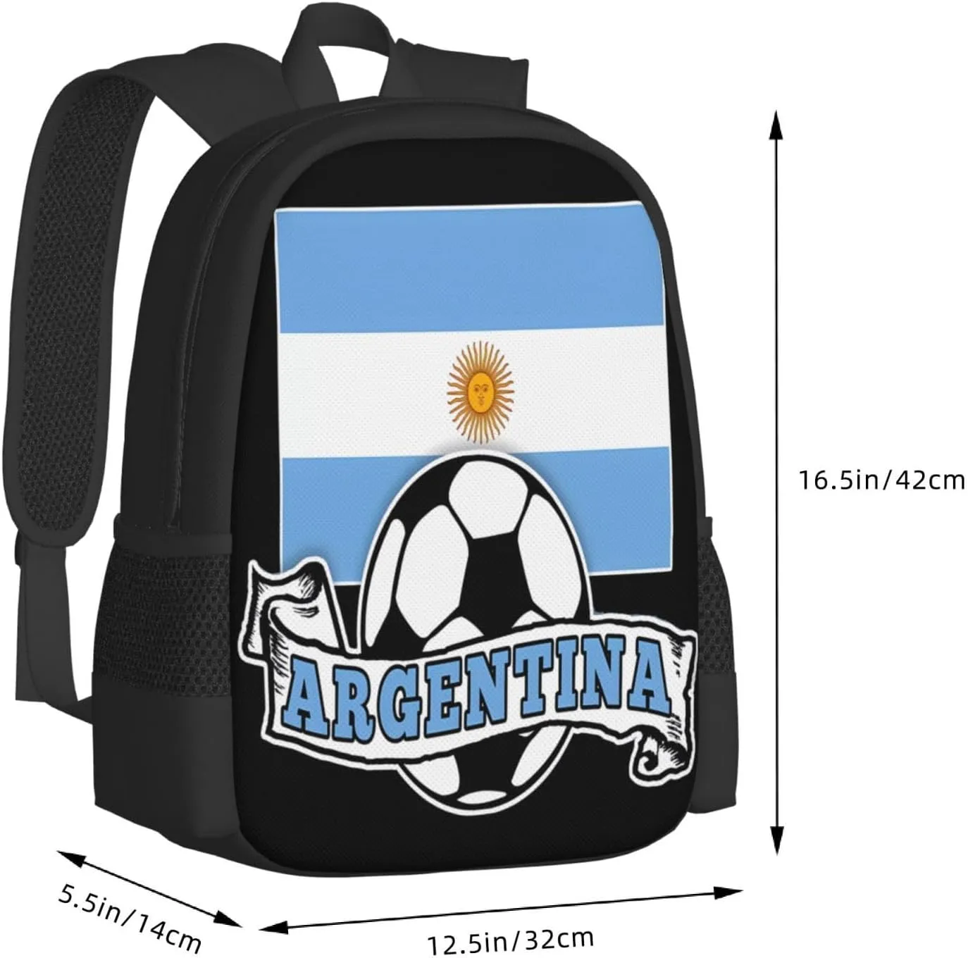 Argentine Soccer Argentina Flag Casual Backpacks Large Capacity Backpack Laptop Rucksack Sport Daypack Commuter Bags with Adjustable Strap for Traveling Camping
