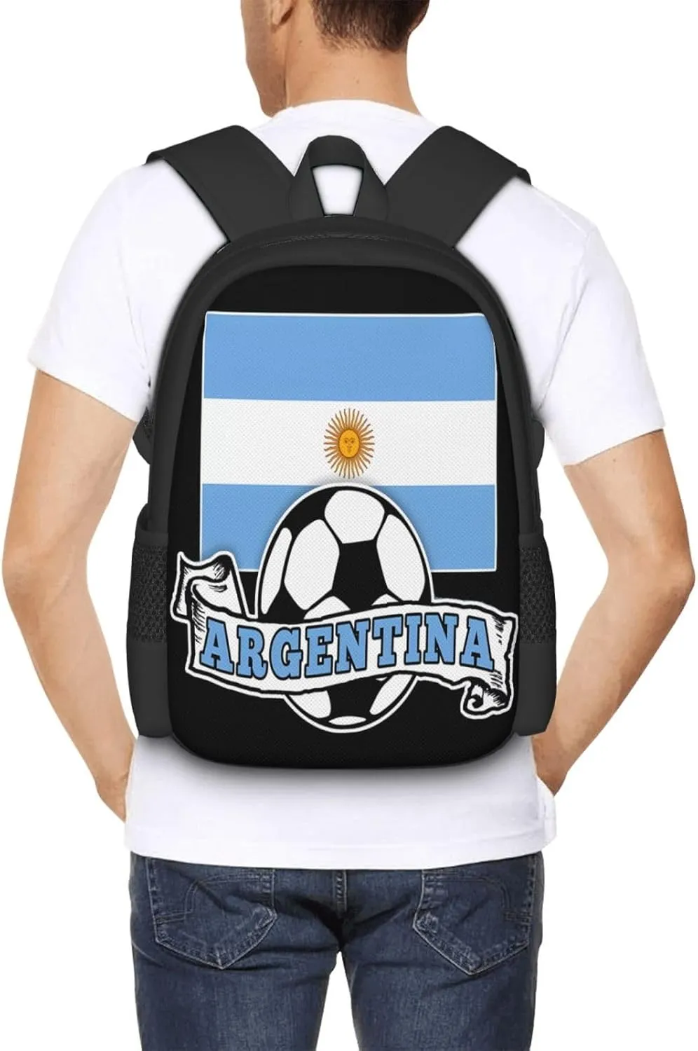 Argentine Soccer Argentina Flag Casual Backpacks Large Capacity Backpack Laptop Rucksack Sport Daypack Commuter Bags with Adjustable Strap for Traveling Camping