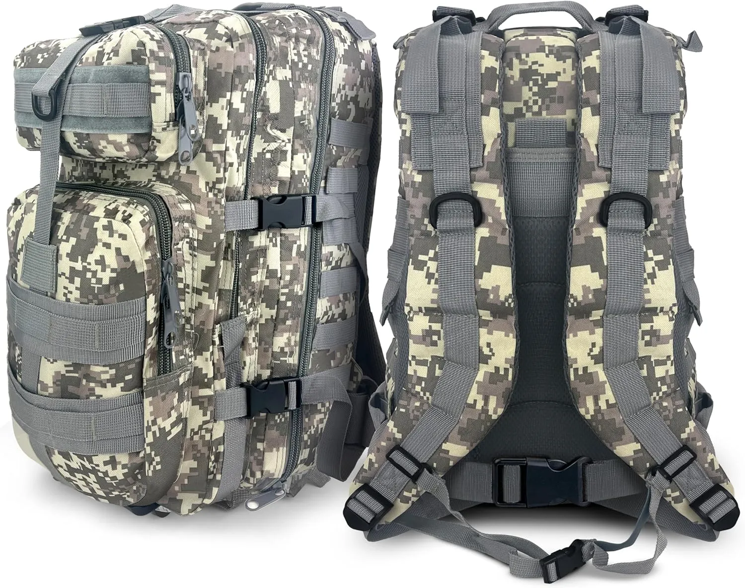 ASA TECHMED Large Tactical Backpack - IFAK Military-Grade Assault Pack, Everyday Carry Use, Military Backpacks Tactical (Gray Camo)