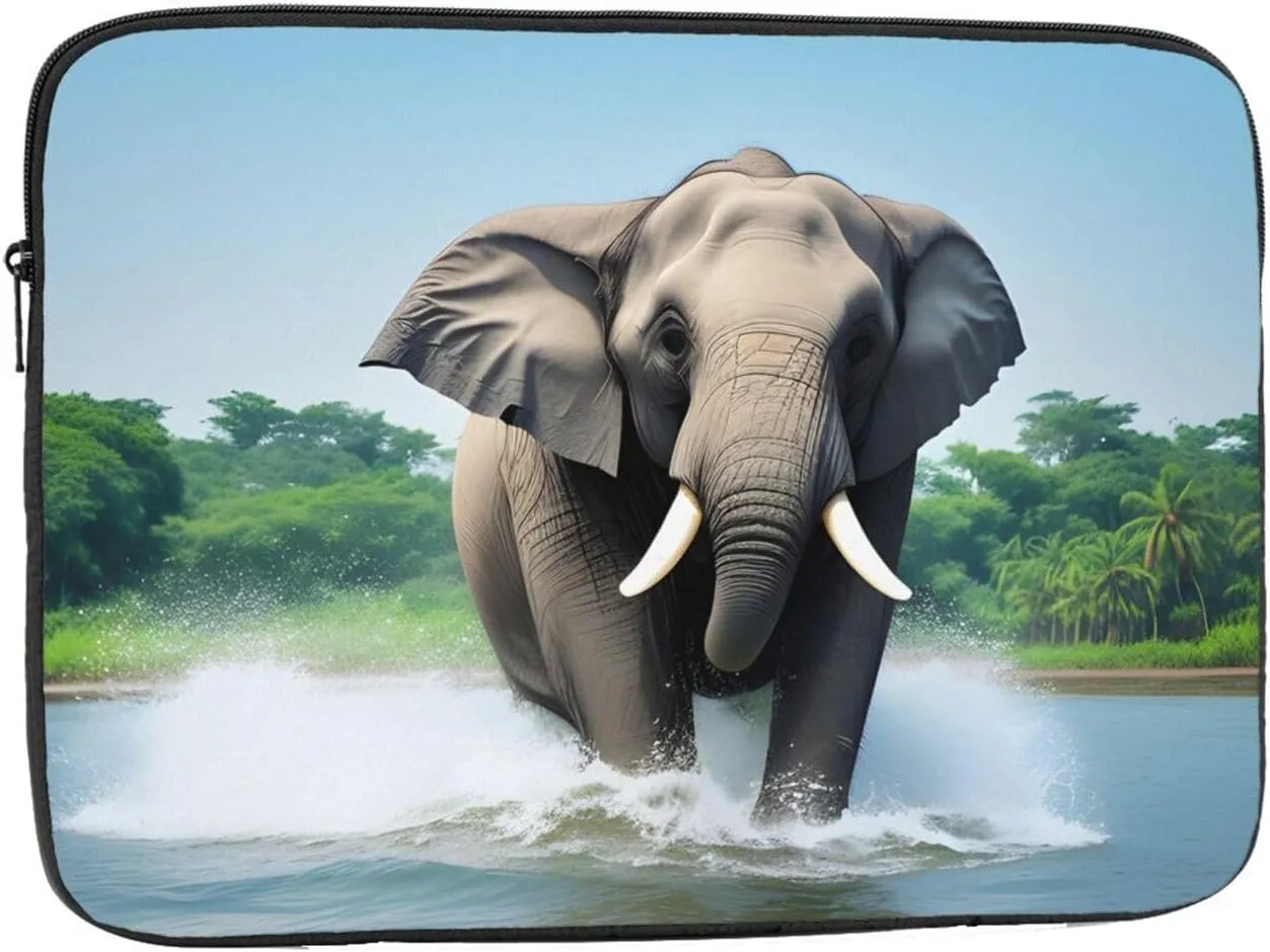 Asian Elephant in The Water Prints Shockproof Portable Laptop Sleeve Bag 10 inch - Protective Case for Men and Women's Business Travel, Office Daily Use