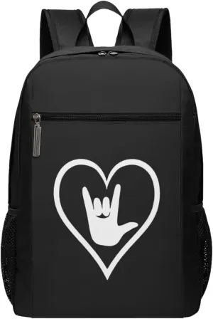 ASL (American Sign Language) I Love You Travel Laptop Backpack, Business Anti Theft Slim Sturdy Laptops Backpacks, College Computer Bag Gift for Men & Women Fits 17 Inch Notebook,Black