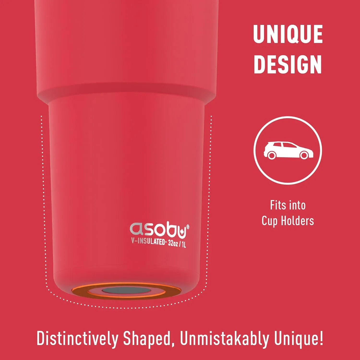 asobu Cosmic Water Bottle - 32oz/1 ltr Stainless Steel Chilled Water Bottle, Secure Grip Handle, Ideal for Travel, Fits Cup Holders, Keeps Beverages Cold, Red