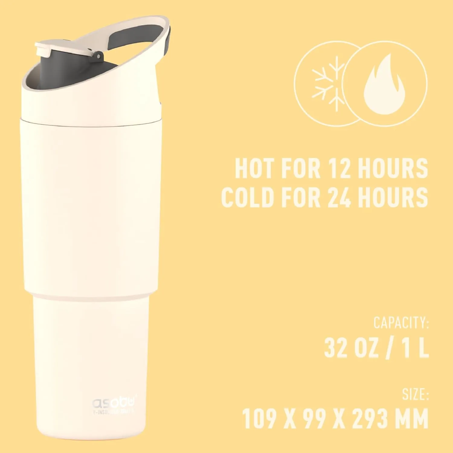 Asobu Cosmic Water Bottle - 32oz/1 LTR Stainless Steel Chilled Water Bottle, Secure Grip Handle, Ideal for Travel, Fits Cup Holders, Keeps Beverages Cold, White