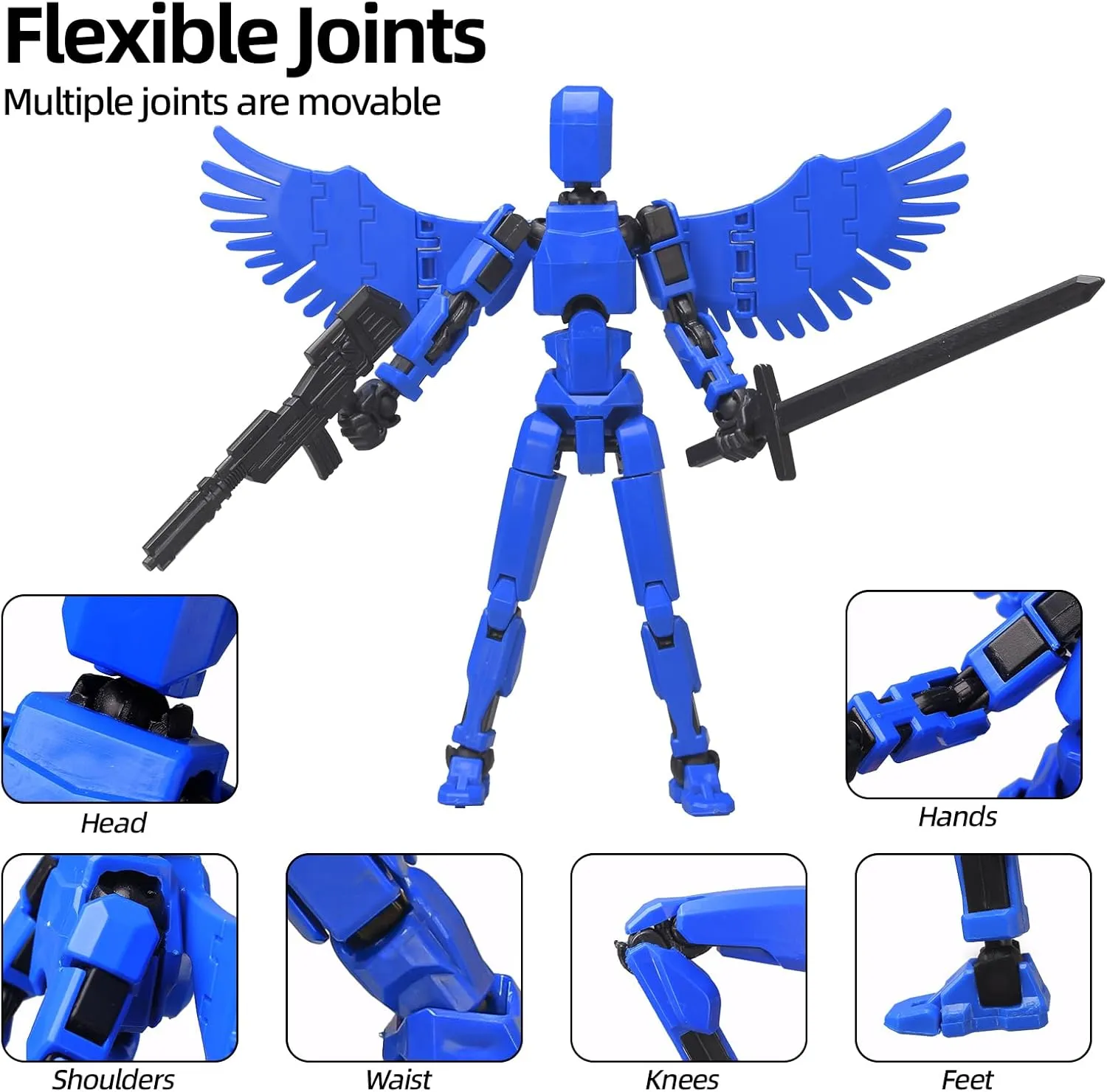 (Assembly Completed) T13 Action Figures, 6.3 Inch Big Dummy 13 Mountain Die-cast Mini Bike Model with Multi-Jointed Movable Lucky 13 Robot Toys Set(Blue)