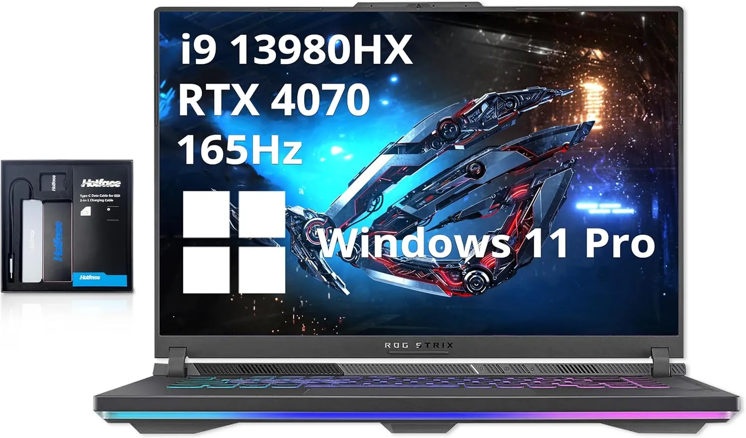 ASUS ROG Strix G16 16" FHD 165Hz Gaming Laptop, Intel i9-13980HX, GeForce RTX 4070, 64GB DDR5, 2TB SSD, RGB Keyboard, WiFi 6E, Gray, Win 11 Pro, 128GB Hotface Extension Set