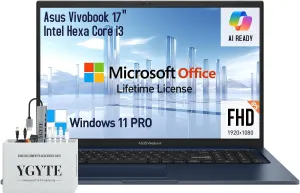 ASUS Vivobook 17 Laptop Computer, 17.3 Inch Laptop FHD, Intel Core i3 (6-Cores), 16GB RAM,512GB SSD 512GB Docking Set, Windows 11 Pro Lifetime Office, 10-Key Number Pad, Quite Blue