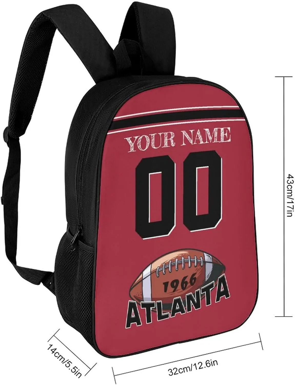 Atlanta Backpack Custom Name Number Laptop Shoulder Bag Bookbag Personalized Sports Gift for Men Women Boy Girl, 17 Inch