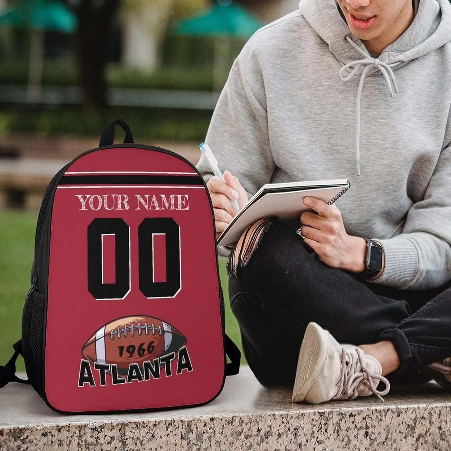 Atlanta Backpack Custom Name Number Laptop Shoulder Bag Bookbag Personalized Sports Gift for Men Women Boy Girl, 17 Inch