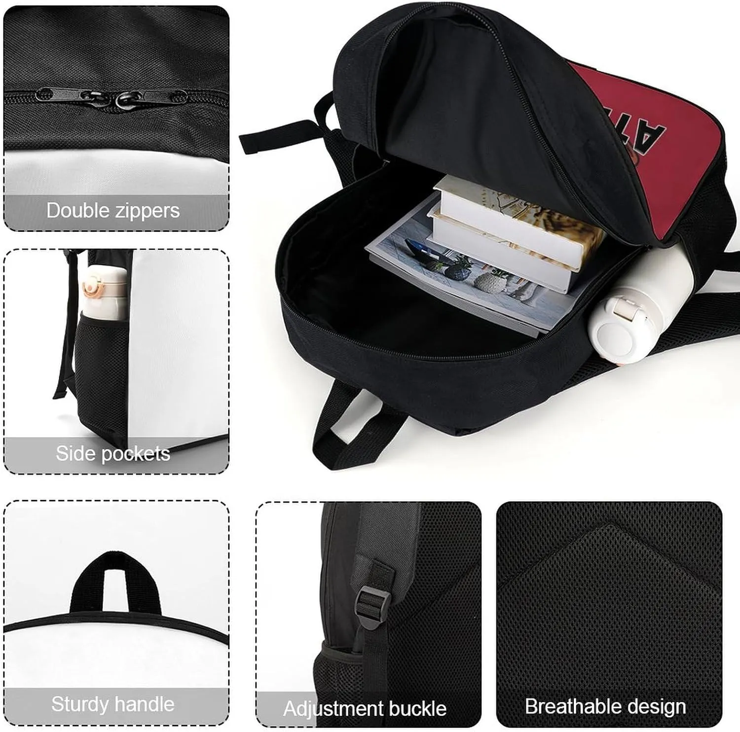 Atlanta Backpack Custom Name Number Laptop Shoulder Bag Bookbag Personalized Sports Gift for Men Women Boy Girl, 17 Inch