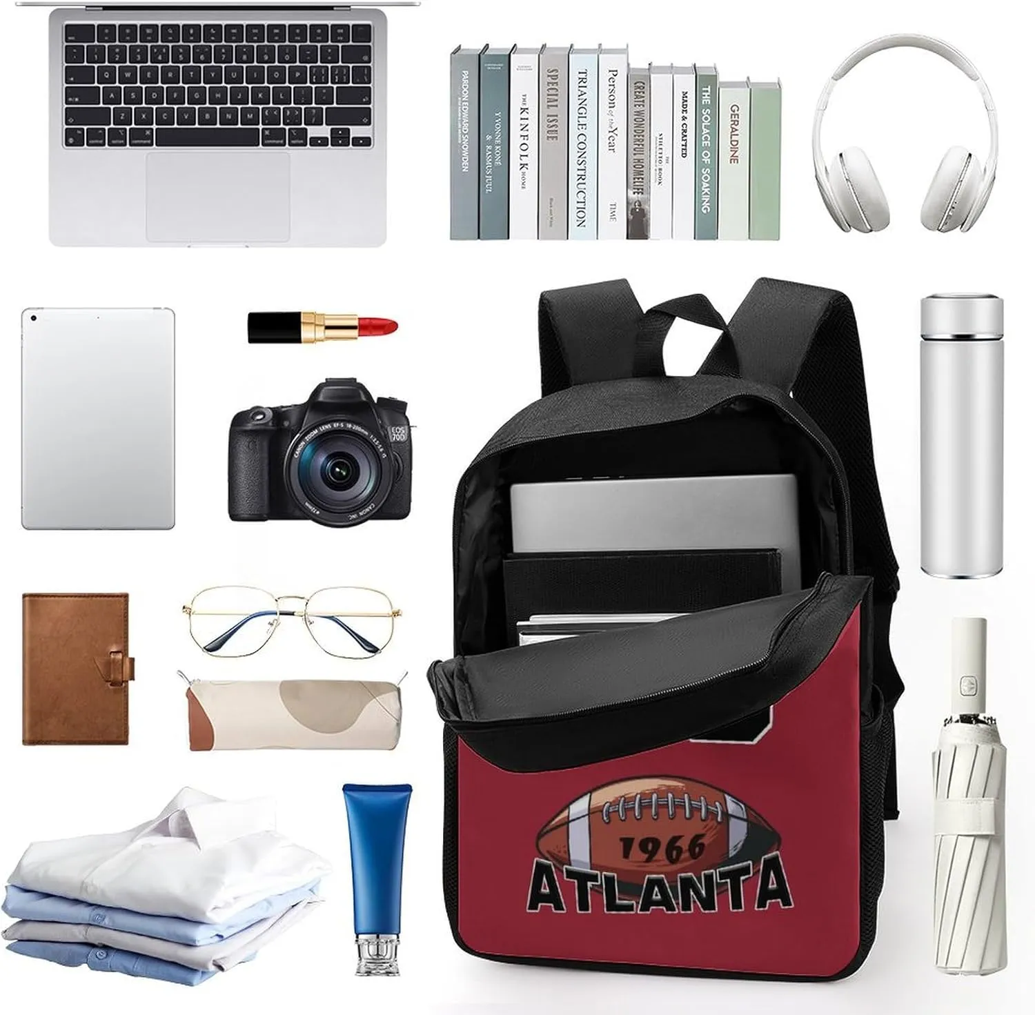 Atlanta Backpack Custom Name Number Laptop Shoulder Bag Bookbag Personalized Sports Gift for Men Women Boy Girl, 17 Inch