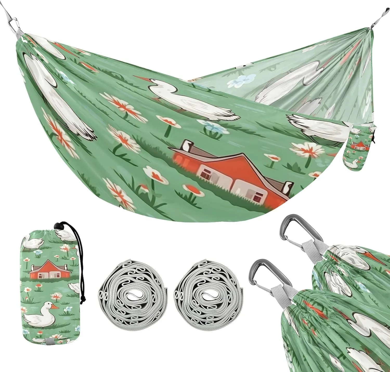 ATTX Cartoon Ducks Camping Hammock - Lightweight & Portable Hammocks, Heavy Duty 330lbs Capacity for Indoor, Hiking, Backpacking, Travel, Backyard, Beach#265