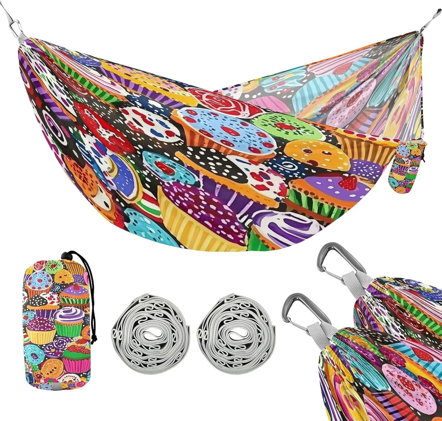 ATTX Cupcakes Cookies Camping Hammock - Lightweight & Portable Hammocks, Heavy Duty 330lbs Capacity for Indoor, Hiking, Backpacking, Travel, Backyard, Beach#566