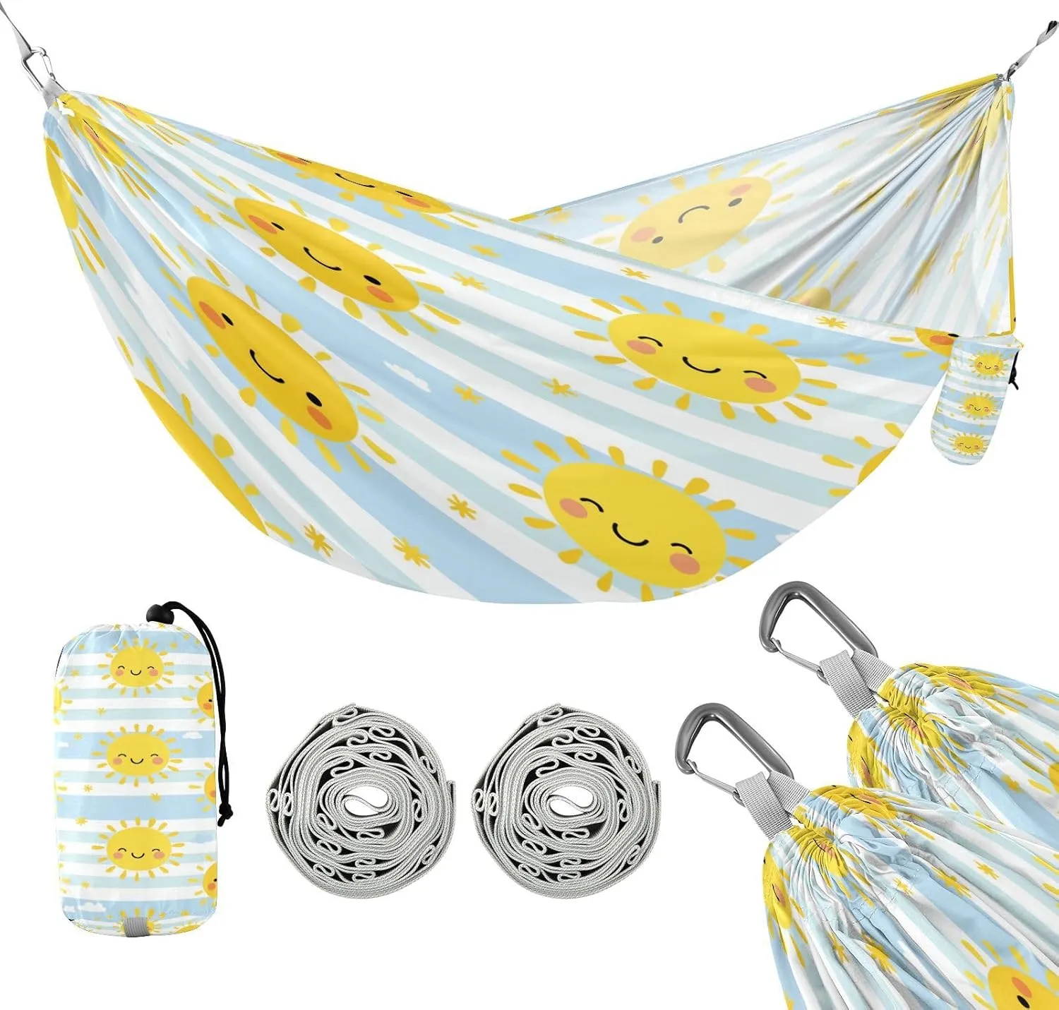 ATTX Cute Sunshine Camping Hammock - Lightweight & Portable Hammocks, Heavy Duty 330lbs Capacity for Indoor, Hiking, Backpacking, Travel, Backyard, Beach#128