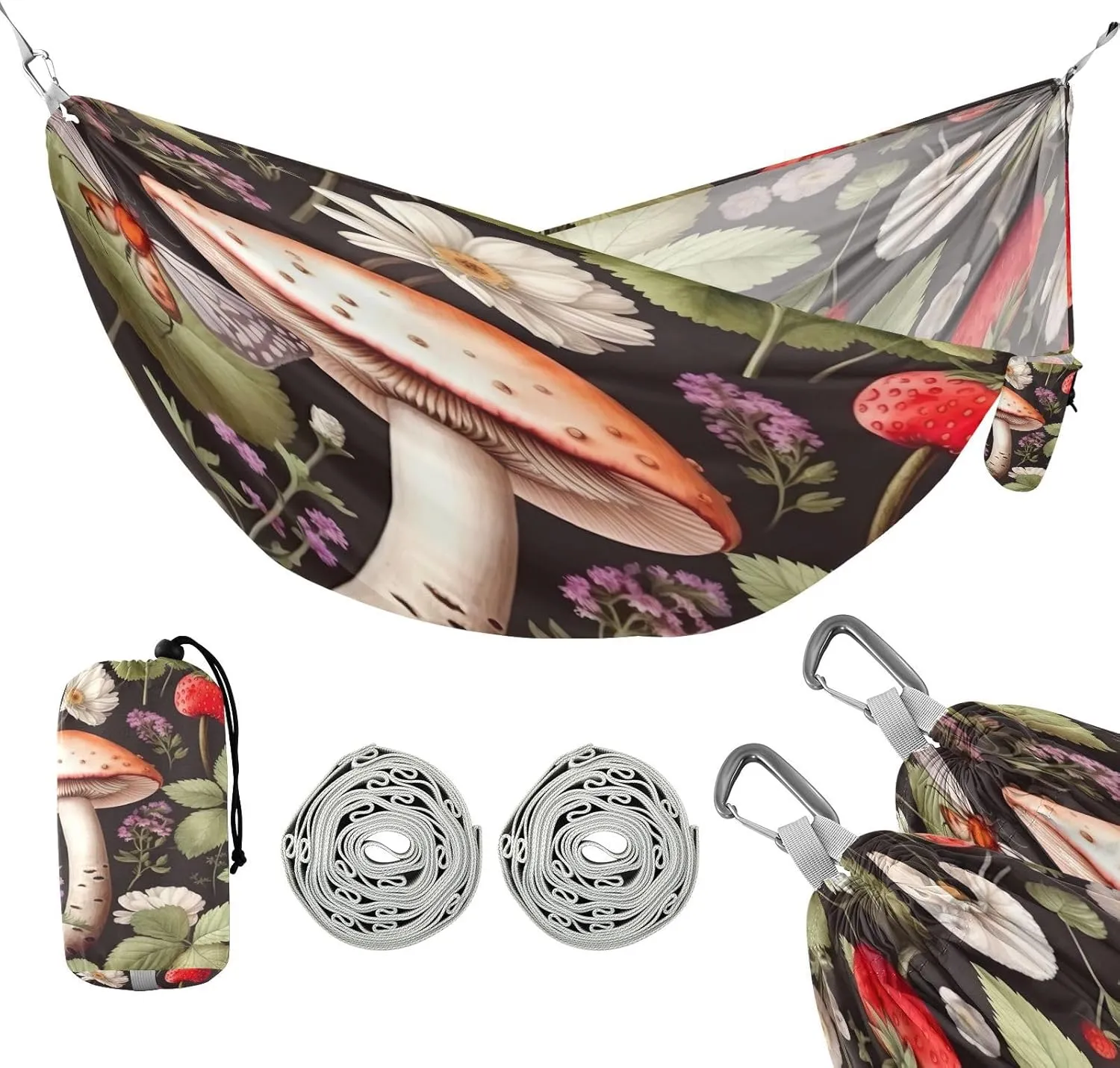 ATTX Mushroom Strawberry Camping Hammock - Lightweight & Portable Hammocks, Heavy Duty 330lbs Capacity for Indoor, Hiking, Backpacking, Travel, Backyard, Beach#296