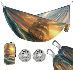 ATTX Sailing Ship Oil Painting Camping Hammock - Lightweight & Portable Hammocks, Heavy Duty 330lbs Capacity for Indoor, Hiking, Backpacking, Travel, Backyard, Beach#128