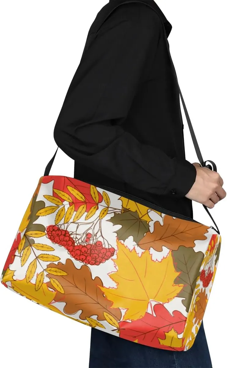 Atumn Maple Leaves Small Gym Bag for Men Women Workout Sport Duffle Bag Waterproof Weekender Overnight Bag Lightweight Carry on Tote Bag Crossbody Shoulder Travel Bag for Swim Yoge Dance