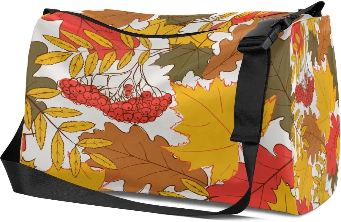 Atumn Maple Leaves Small Gym Bag for Men Women Workout Sport Duffle Bag Waterproof Weekender Overnight Bag Lightweight Carry on Tote Bag Crossbody Shoulder Travel Bag for Swim Yoge Dance