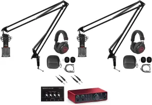 Audiosavings Bundle:(2) Rockville RCM SR Studio/Recording Condenser Microphone Mic w/Samsung Capacitors with Focusrite Scarlett 2i2 4th Gen Studio Recording USB Audio Interface Software (Items 3)