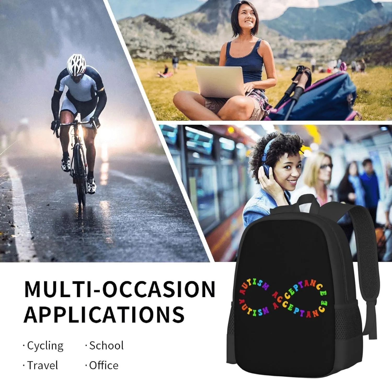 Autism Pro Acceptance Infinity Symbol for Neurodiversity Backpack Lightweight Large Capacity Laptop Backpack Travel Backpacks For Unisex, Painting