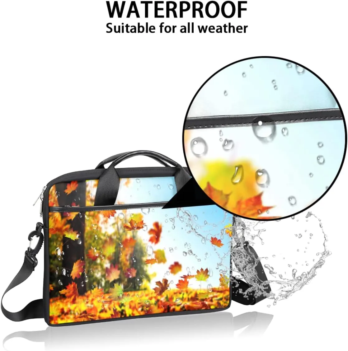 Autumn Fall Leaves Laptop Shoulder Messenger Bag Waterproof Laptop Briefcase Handle Padded Strap