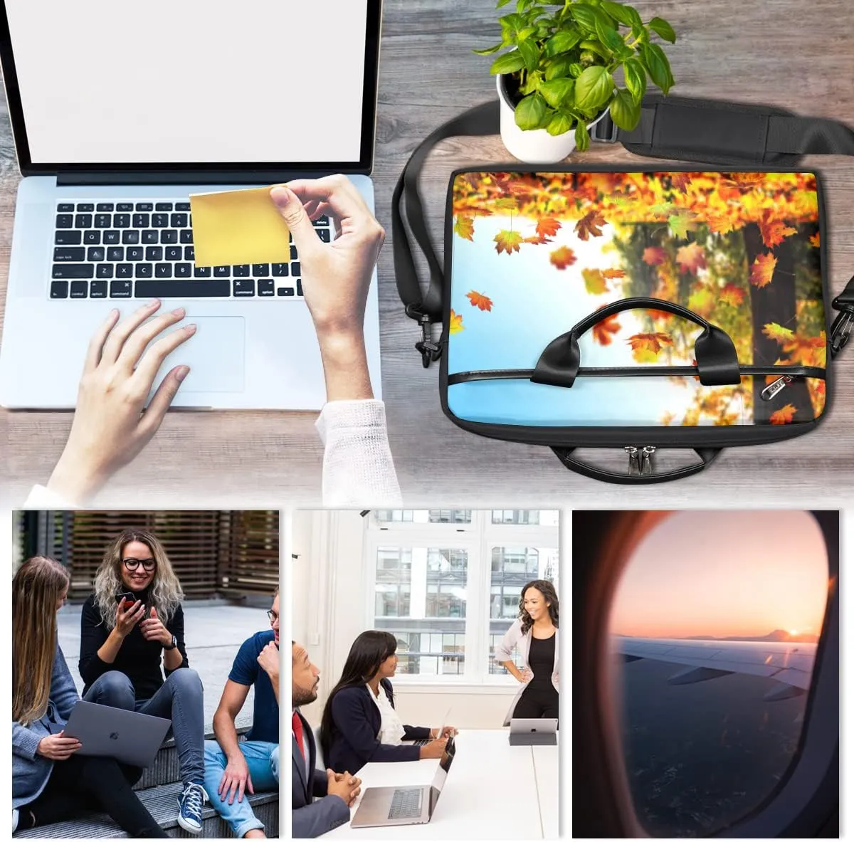 Autumn Fall Leaves Laptop Shoulder Messenger Bag Waterproof Laptop Briefcase Handle Padded Strap